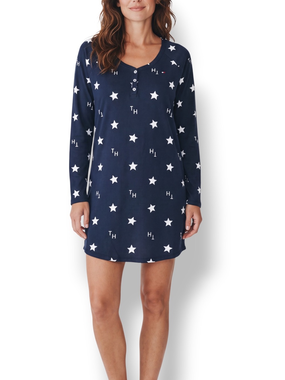 4/$20 Tommy Hilfiger XL Navy Star Print Henley Sleep Shirt Nightgown NWT